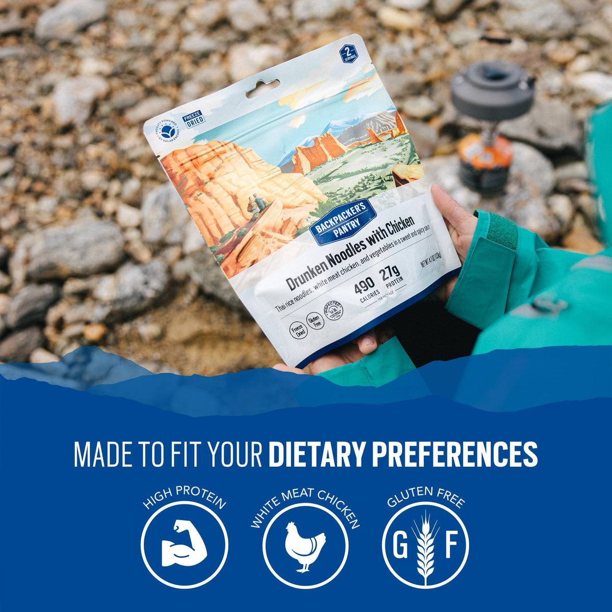 Backpacker's Pantry Drunken Noodles with Chicken | Freeze Dried Backpacking Meals | Dehydrated Camping Food | 27 Grams of Protein | 1 Count