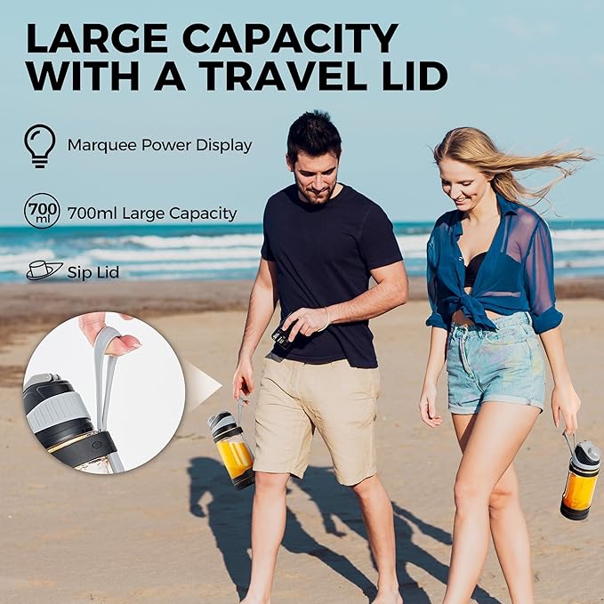 Portable Blender, Anti-Jamming 300 Watt for Shakes and Smoothies, 24oz Travel Blender USB Rechargeable, BPA Free Sporty bottle with a Travel Lid. (Black Base Grey Lid) (Black Base Yellow Lid)