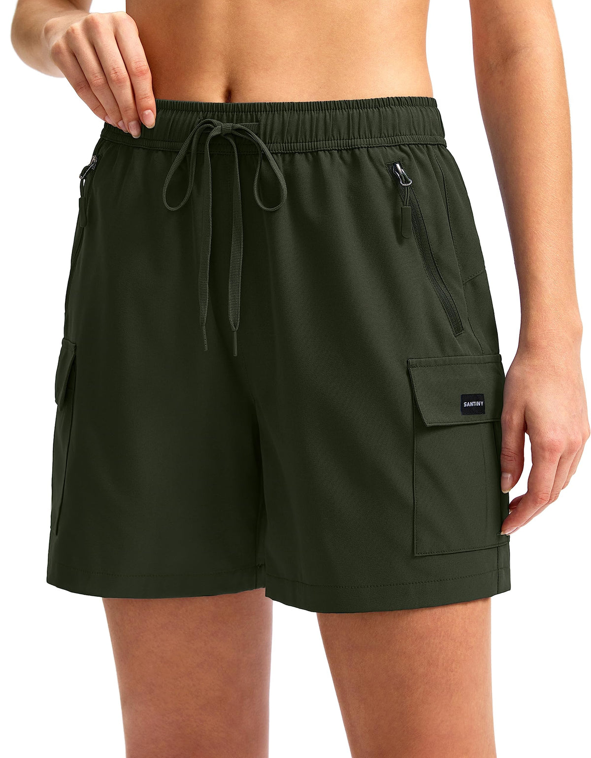 SANTINY Women's 5''/ 7''/9'' Hiking Cargo Shorts Quick Dry Lightweight Summer Shorts for Women Athletic Golf Zipper Pockets(Army Green_S)