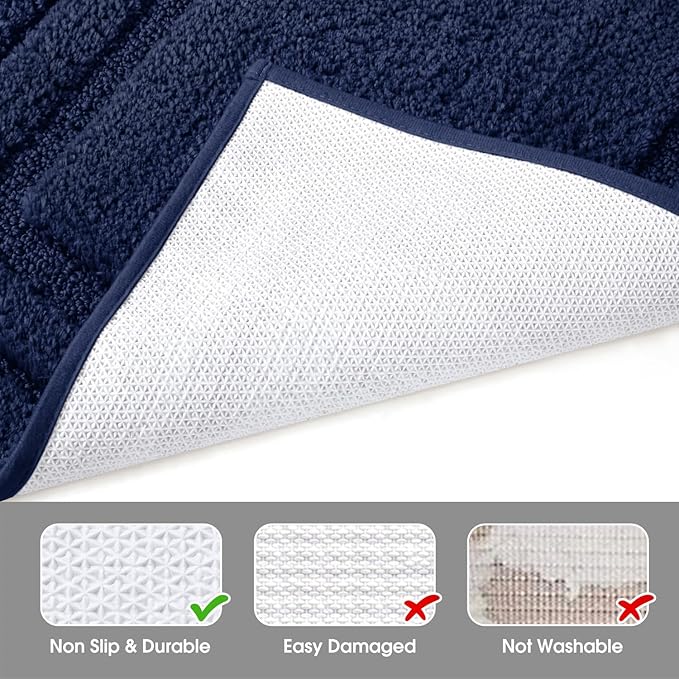 HOMEIDEAS Bathroom Rugs Sets 3 Piece, Super Soft and Absorbent Non Slip Microfiber Toilet Bath Mat with U-Shaped (Navy Blue)
