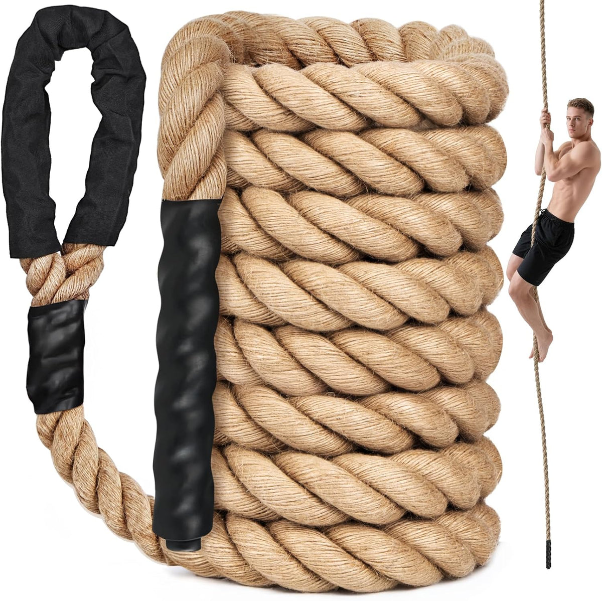 X XBEN Climbing Rope - Heavy Jute Rope for Strength Training | 10FT, 20FT, 30FT, 50FT, 1.5 Inch