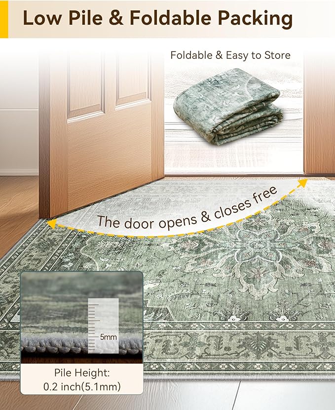 Area Rugs 2'6''x14' Runner Rug Non Slip Washable for Kitchen Hallway Bedroom Beside Laundry Room Bathroom Rug, Floor Carpet, Dark Green Gray