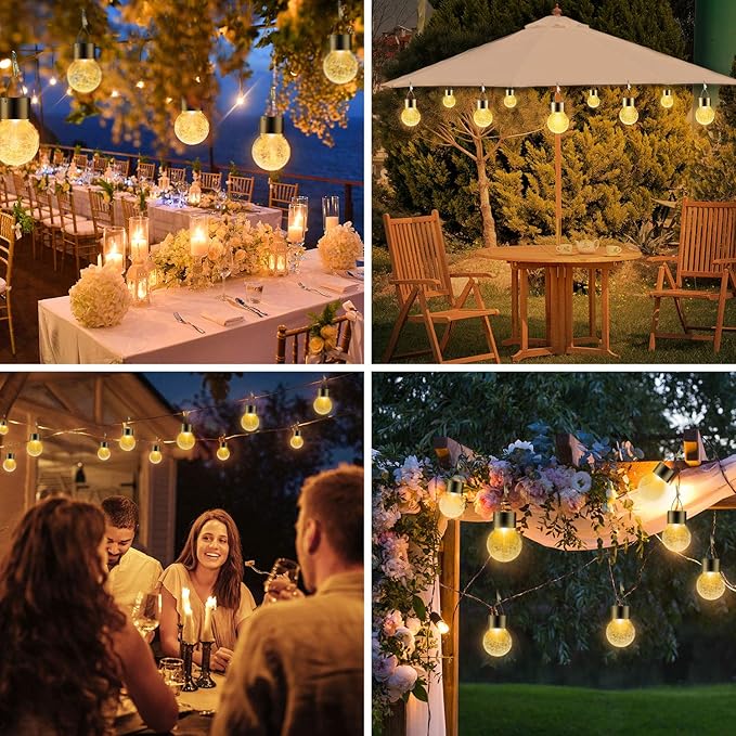 Solar Lights Outdoor Hanging Decorative Globe 24 Pack, Waterproof Solar Lantern with Handle and Clip, Solar Powered Glass Ball Lights for Garden Yard Fence Tree Umbrella Holiday Décor, Warm White