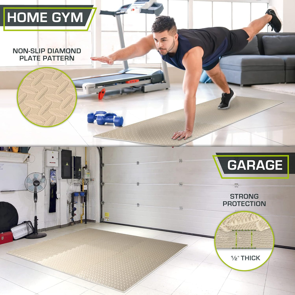 ProsourceFit Puzzle Exercise Mat - ½ Inch EVA Interlocking Foam Tiles for Home Gym | Cream, 24" x 24" (6 Tiles)