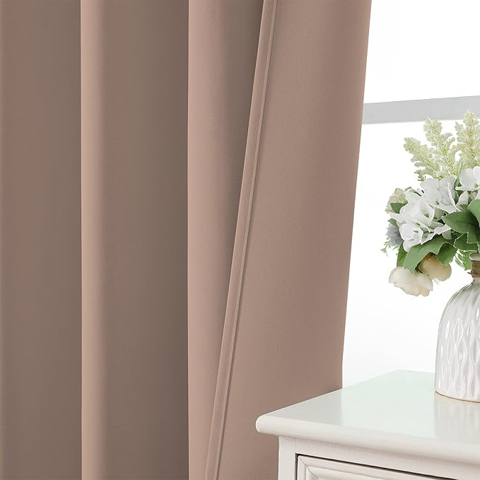 CUCRAF Khaki Blackout Curtains 108 inch Length 2 Panels Set, Rod Pocket Room