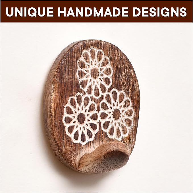 Indian Shelf 6 Lb- 3 Pieces Decorative Wood Adhesive Wall Hooks–Boho Peel and