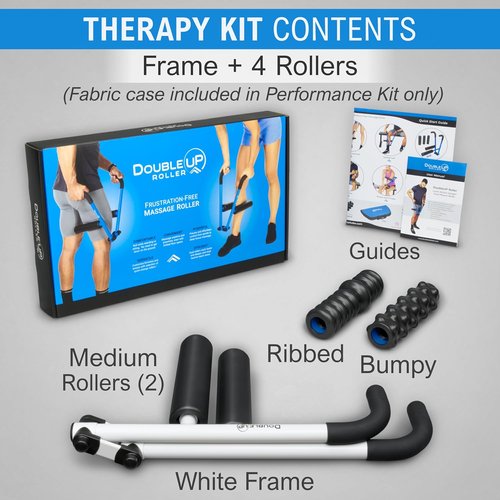 DoubleUP Muscle Roller Therapy Kit - White - Lever-Action Pressure Control & Quick-Change Rollers