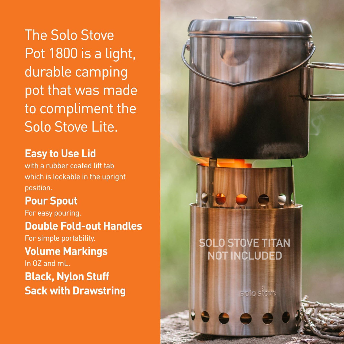 Solo Stove Pot 1800 - Stainless Steel Camping Cookware for Backpacking & Outdoor Cooking