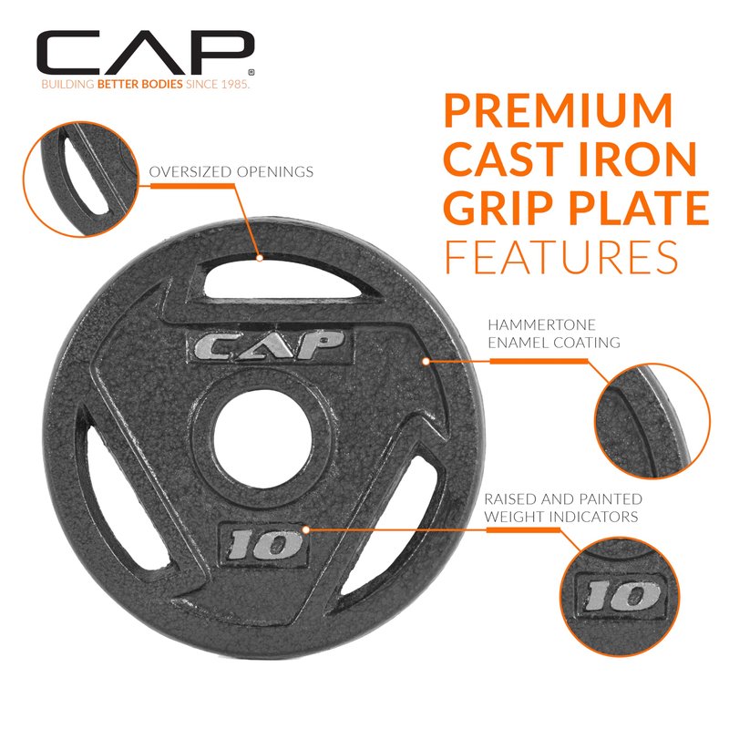 CAP Barbell 10 LB Cast Iron Olympic 2-Inch Grip Weight Plate - Set of 4 | Black