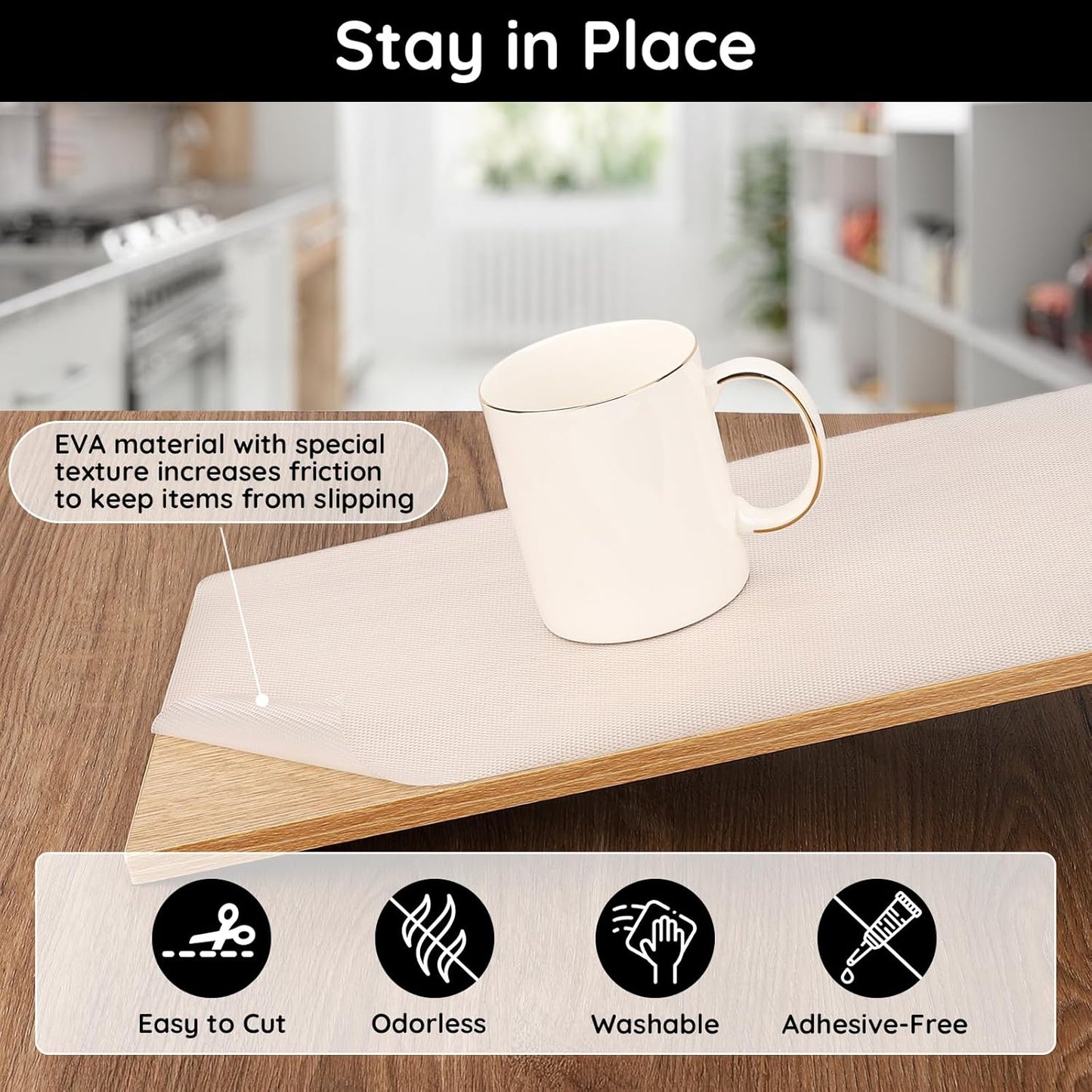 Shelf Liners for Kitchen Cabinets Non-Adhesive, 17.7" W x 118" L x 0.02" T, Fridge Liners, Non Slip for Home and Kitchen Shelf, Drawer, Cabinet, Refrigerator, Dresser, Cupboard, RV (Argyle)