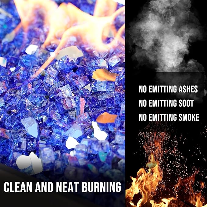 Skyflame High Luster 10-Pound Fire Glass for Fire Pit Fireplace Landscaping, 1/2-Inch Cobalt Blue Reflective