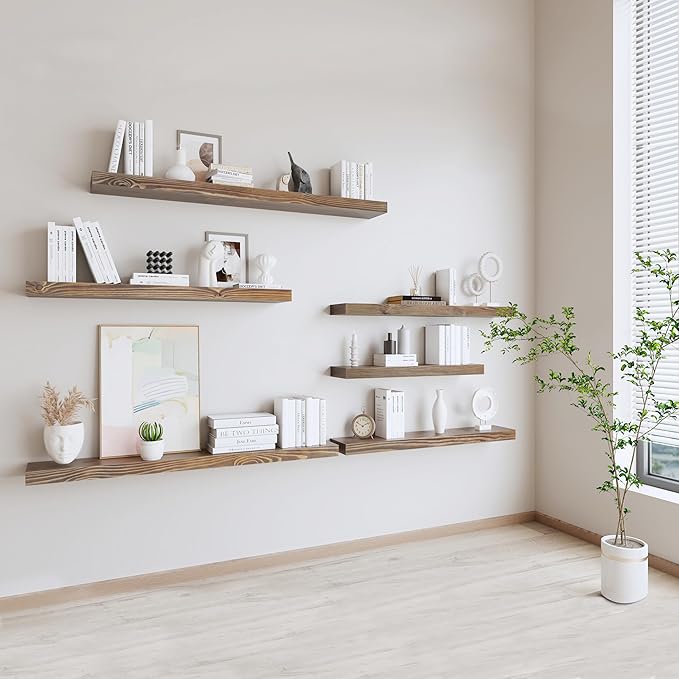 72 Inch Floating Shelves Set of 2, 8-in Deep High End Real Solid Wood Floating