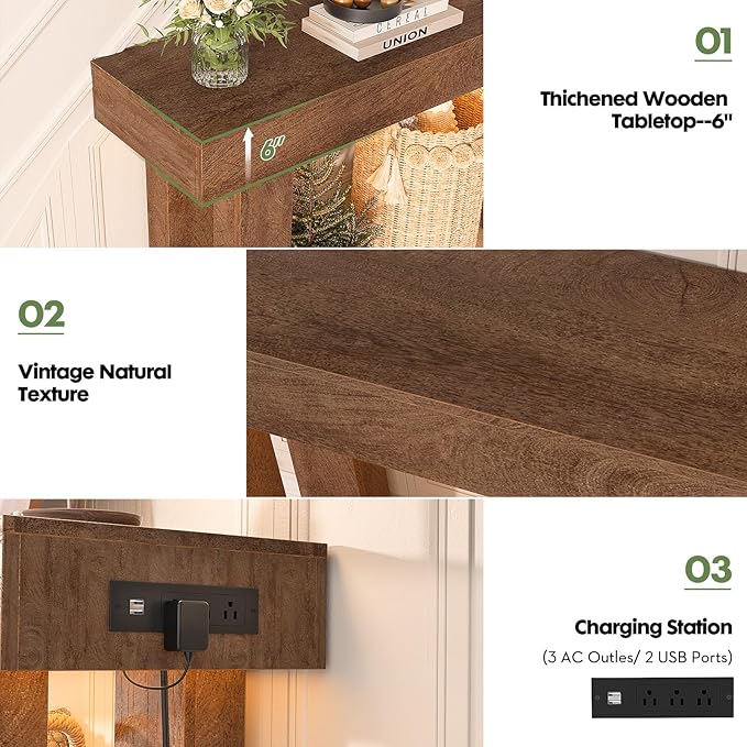 Unikito 39" Entryway Table with Socket and Sensor Light, Narrow Console Table with Storage Behind Couch, Farmhouse Entryway Table for Hallway, Behind The Couch, Living Room, Foyer