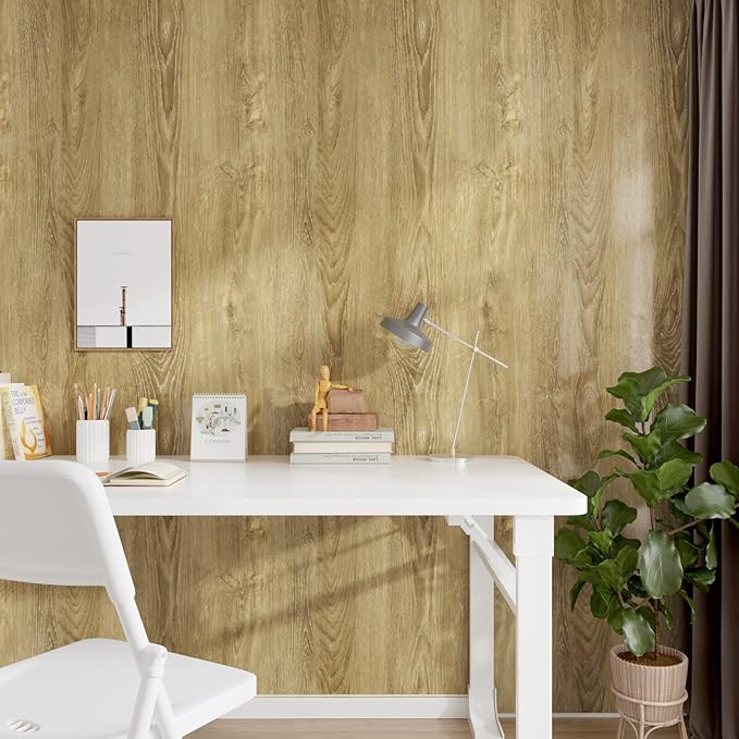 WESTICK Glossy Brown Wood Contact Paper Self Adhesive Wooden Wallpaper Kitchen