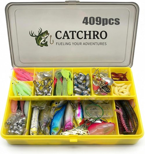 CATCHRO Fishing Lure Kit - 409 Pcs Tackle Box Set for Freshwater & Saltwater | Ideal Gift for All Skill Levels