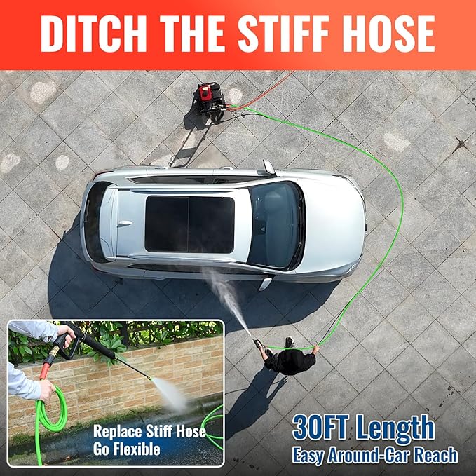 YAMATIC Flexible Pressure Washer Hose 30FT 1/4", 3200 PSI, M22-14mm Female Ends, Kink-Resistant Replacement for Gas/Electric Power Washer Troy-Bilt Ryobi Craftsman