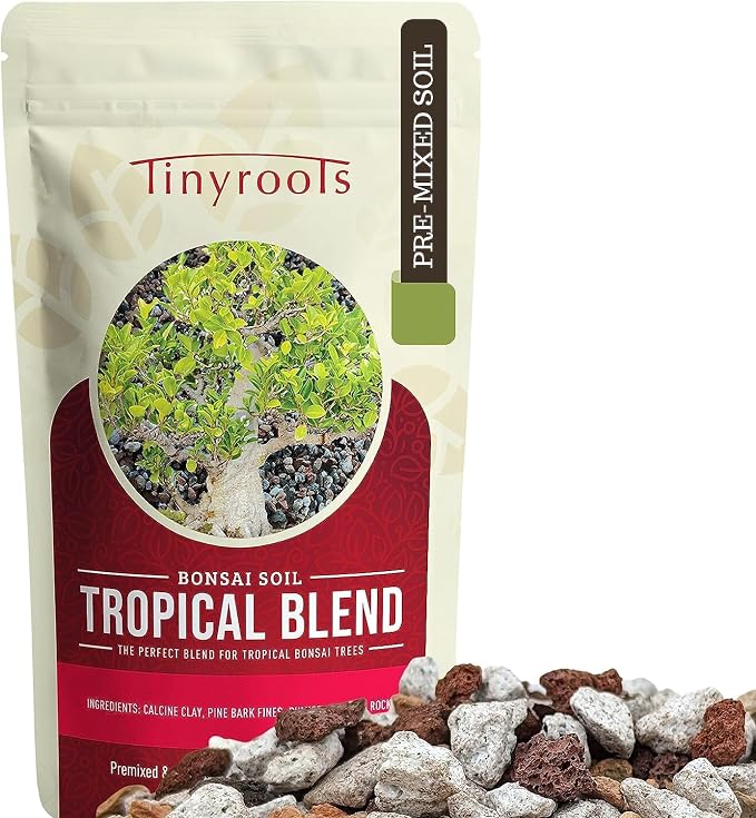 Tropical Bonsai Soil by Tinyroots - 100% Organic + Fast Draining Pre-Mixed Potting Soil Mix, Perfect for Healthy Cacti and Bonsai Growth, 2.5 Gallon