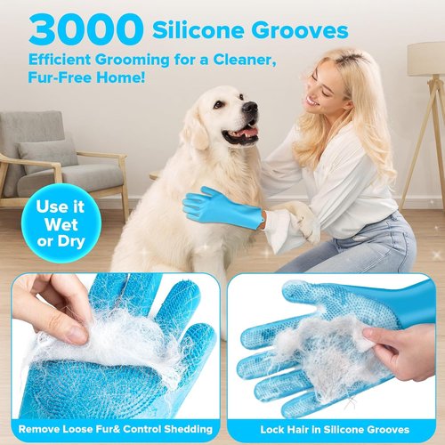 Augwind Pet Grooming Kit - 6PCS Dog, Cat & Horse Grooming Tools | Bath Gloves & Shampoo Brush (Light Blue)