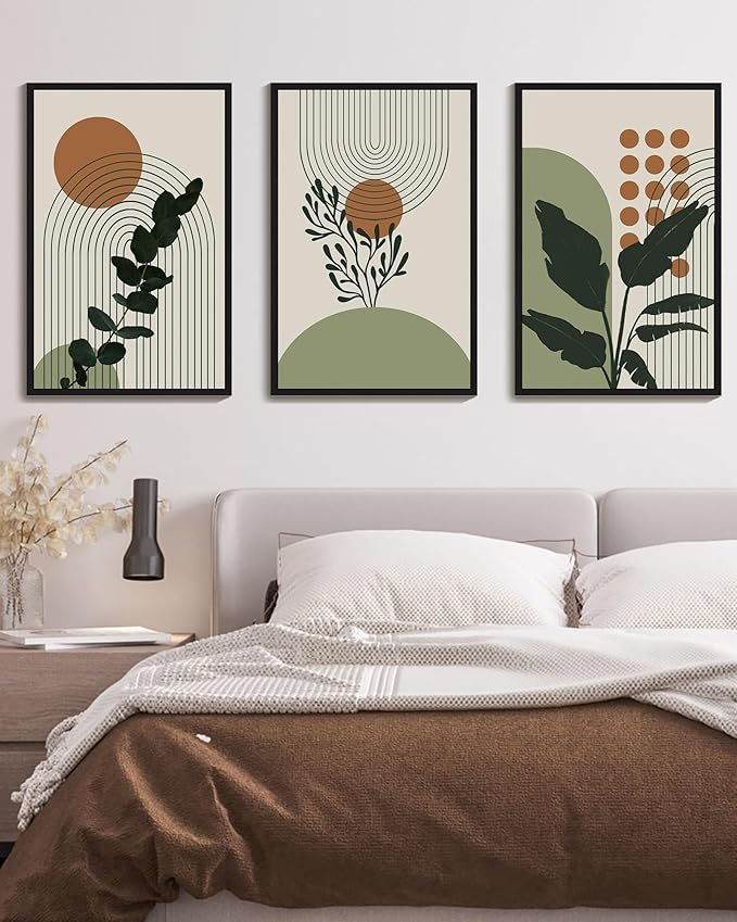 PHOPAGO Boho Plant Wall Art Green Botanical Bohemain Framed Wall Printing