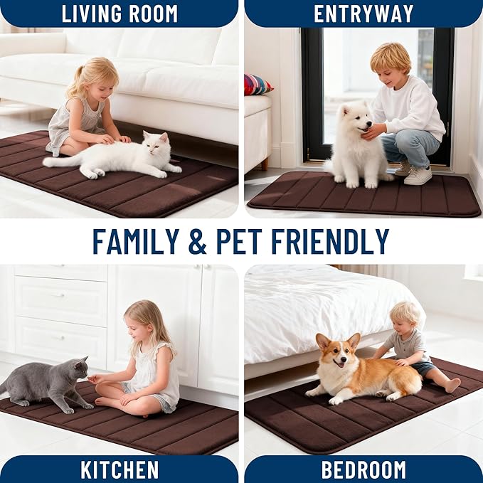 OLANLY Memory Foam Long Bathroom Rugs Runner 47x24, Super Soft Absorbent Bath Mat, Quick Dry, Machine Washable Shower Floor Rugs, Bathmat Carpet, Bathroom Home Decor Accessories, Brown