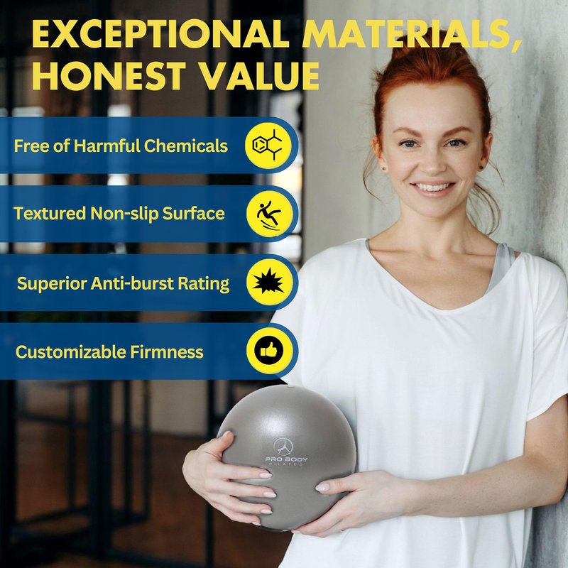 ProBody Pilates Ball 9 Inch - Small Exercise Ball for Stability, Barre, Core, Ab Workouts, Yoga, & Physical Therapy (Indigo)