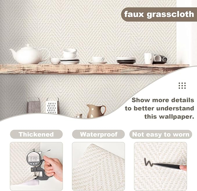 Rugreat Striped Grasscloth Wallpaper Peel and Stick 78.8inL 17.3inW Textured