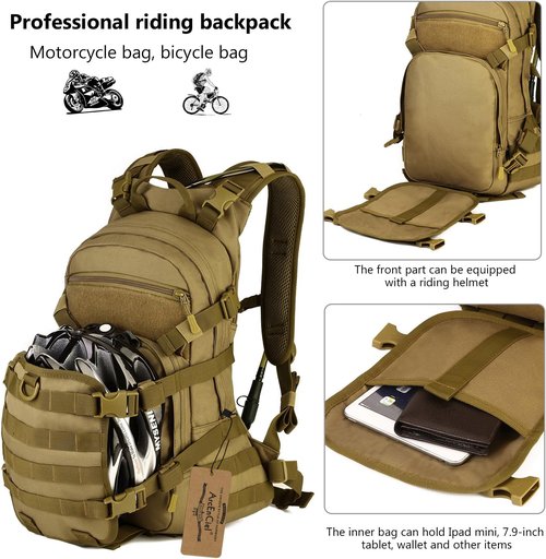 25L Tactical Motorcycle Backpack with Molle System & Helmet Holder - ArcEnCiel