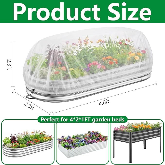 DECOHS 2 Pcs Garden Raised Bed Plant Shade Cloth, Non-Woven Raised Bed Sunshade Cover with Drawstring, White Fabric Pest Barrier Screen for 4×2 FT Garden Beds Vegetable Flower Protection