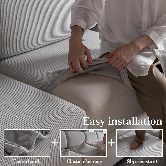 OHSIO Sectional Couch Covers, Wear Resistant Stretch Sofa Covers Washable Soft Couch Cushion Covers Anti Slip Furniture Protector Sofa Slipcovers for Pets (1 Piece Loveseat Cover, Light Gray)