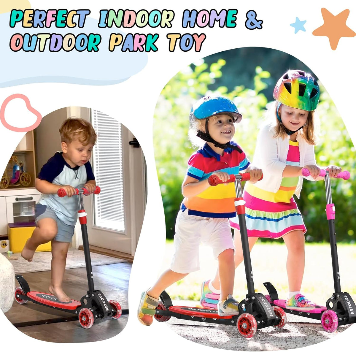 **Kick Scooter for Kids by [Brand Name] - Light-Up 3-Wheel Design | Adjustable Height for Ages 3-7**