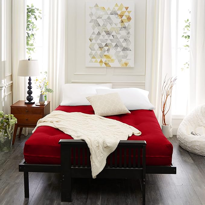 Mozaic Full Size 8-Inch Cotton Twill Gel Dual Memory Foam Futon Mattress, Red