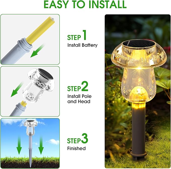Solar Outdoor Lights, 8 Pack Waterproof Solar Mushroom Lights for Garden Yard Pathway Path Walkway Driveway Lawn Landscape Outside Decor（Warm White）