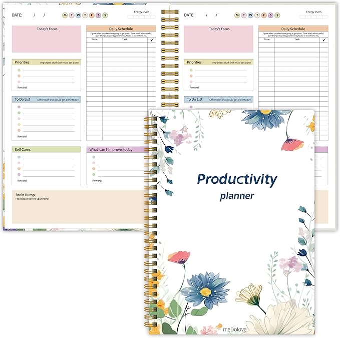 ADHD Daily Planner - Productivity & Undated Task Management Organizer for Neurodivergent Adults, Focused Planner for Men & Women - B5 Colorful Flowers