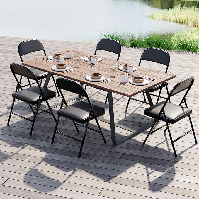 Nazhura 4 Pack Folding Chairs with Padded Vinyl Cushion Chairs with Comfortable Cushion and Durable Steel Frame for Home and Office, for Indoor and Outdoor Events (Black, Vinyl)