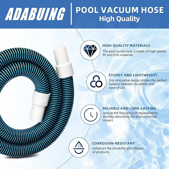 1.5" 6ft Swimming Pool Filter Pump Hose Replacement Kit, fit for Above Ground Swimming Pool Vacuum Skimmer 1 1/2" Filter Hose and for 1.25/1.5" Adapter Fittings -2 Hoses, 2 Adapters, 2 Tapes, 4 Clamps
