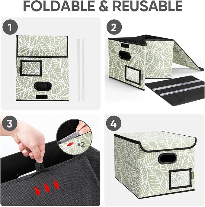 BALEINE File Organizer Box with Lid, Collapsible File Folder Organizer with Plastic Slide, Hanging File Folder Box for Office Document Storage (2 Pack, Antique Foliage)