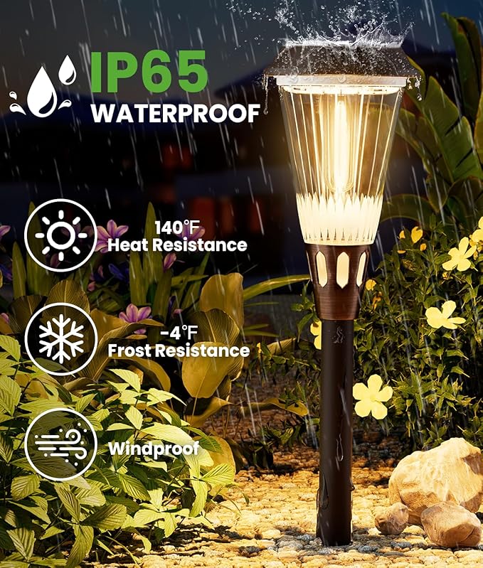 BITPOTT 4 Pack Solar Pathway Lights Waterproof IP65, 2-in-1 Warm&Cool Solar Lights Outdoor, Bright Solar Light Outside Pathway, Auto On/Off Outdoor Light for Yard Walkway Driveway Landscape