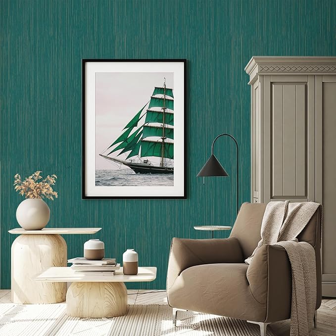 Teal Grasscloth Peel and Stick Wallpaper Texture Contact Paper A Set of 15.7" X