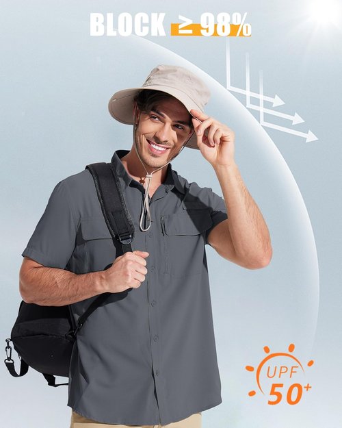 MAGCOMSEN Men's Fishing Shirt - UPF 50+ Sun Protection & Quick Dry | Short Sleeve Hiking Shirt