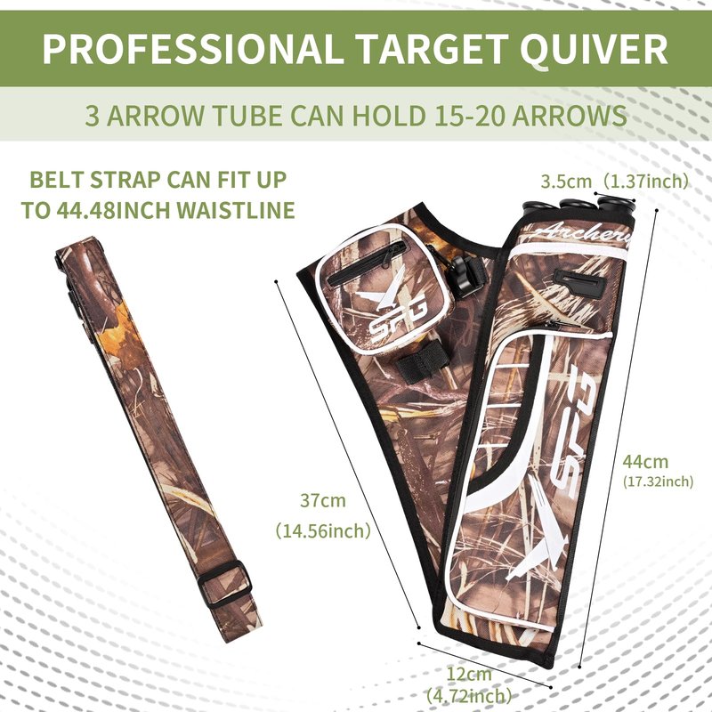 SPG Arrow Quiver Archery Hip Quiver, Durable Adjustable Waist Belt Three Arrows Tube for Arrow Storage Compound Bow Recurve Bow Accessories (Camo)