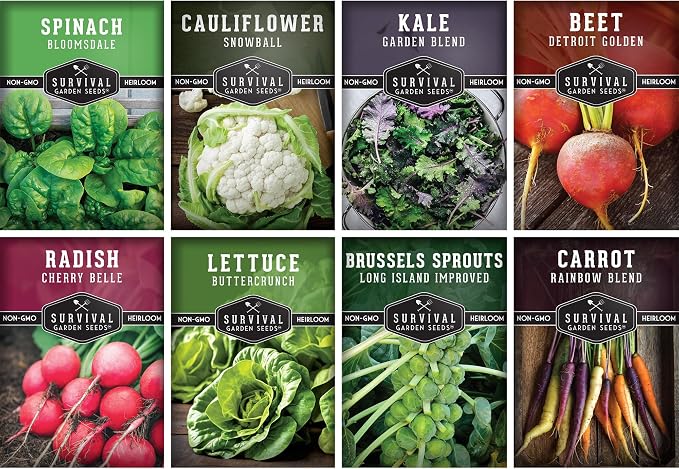 Fall Vegetable Seeds Collection - 8 Packs of Non-GMO Heirloom Cool Weather Seed Varieties for Planting Vegetables | Autumn & Indoor Gardening Variety Pack - Survival Garden Seeds
