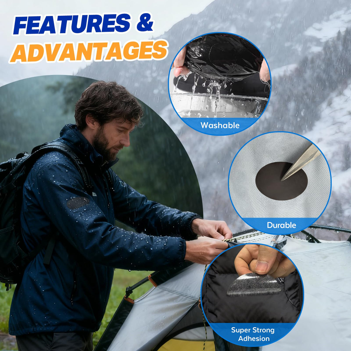 OAZ 35Pcs Down Jacket Repair Patch Kit Pre-Cut Nylon Patches for Clothes Self-Adhesive Fabric Tape Waterproof Lightweight Outdoor Gear Tenacious Repair Tape for Puffer Jacket Coat Tent Backpack(Blue)