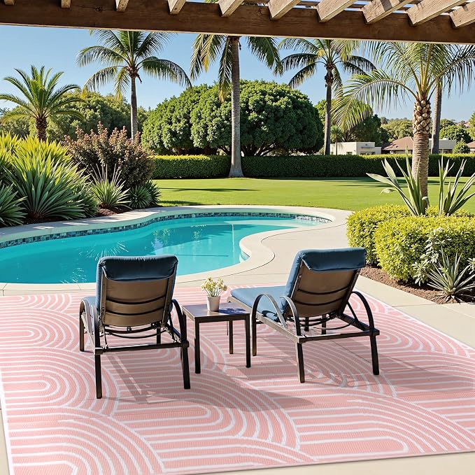 Anidaroel Patio Rugs Outdoor 6’x9’ Clearance Waterproof, Reversible Rainbow Outdoor Plastic Straw Outside Rugs, RV Outdoor Rugs for Camping, Porch, Balcony, Backyard (Pink, 6‘X9')