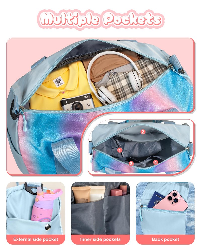 Vogewood Gift Ideas for Kids Girls-Girl Gym Bag with Shoe Compartment, Kid Personalized Weekender Overnight Bags, Initial Travel Tote with Makeup Pouch, Graduation Gifts Granddaughter (Letter N)