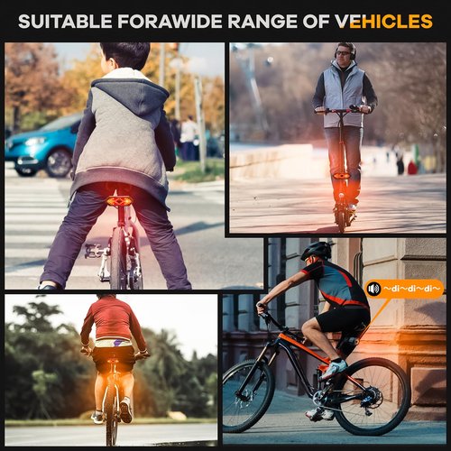 Hcikoat Bike Tail Light with Turn Signals USB Rechargeable Bike Turn Signals 120 Lumens Ultra Bright LED Turn Signals for Bicycle 5 Mode with 10PCS Safety Reflective Tape for Night Riding Bicycle