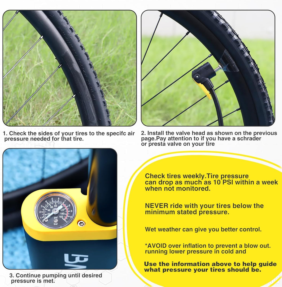 Skiennix High-Pressure Portable Tire Pump - 120 PSI with Analog Gauge & Ergonomic Handle | Fits Presta, Schrader & Dunlop Valves