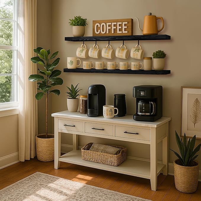 BGMG Wood Floating Shelves for Wall 54 inch Set of 2, Solid Wood Wall Mount