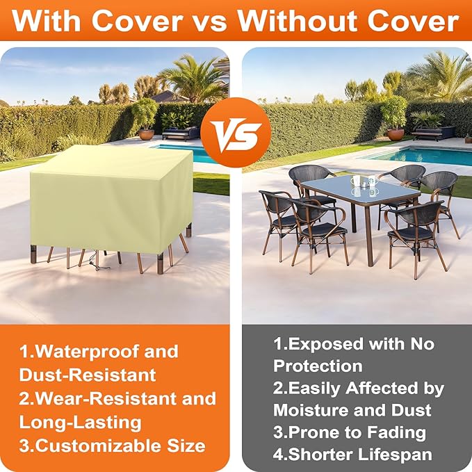 Patio Furniture Cover Rectangle 52"(L) x 32"(W) x 30"(H), Custom Heavy Duty 420D Waterproof Outdoor Cover with Drawstring & Buckles for Table Chair Garden, Cream