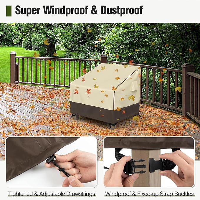 MR. COVER Patio Chair Covers Waterproof, Outdoor Furniture Covers for Rocking Chair, Heavy Duty Anti UV Chair Cover, Fits up to 35"W x 40"D x 35"H, Air Vent and Handles Included, Brown & Khaki, 2 Pack