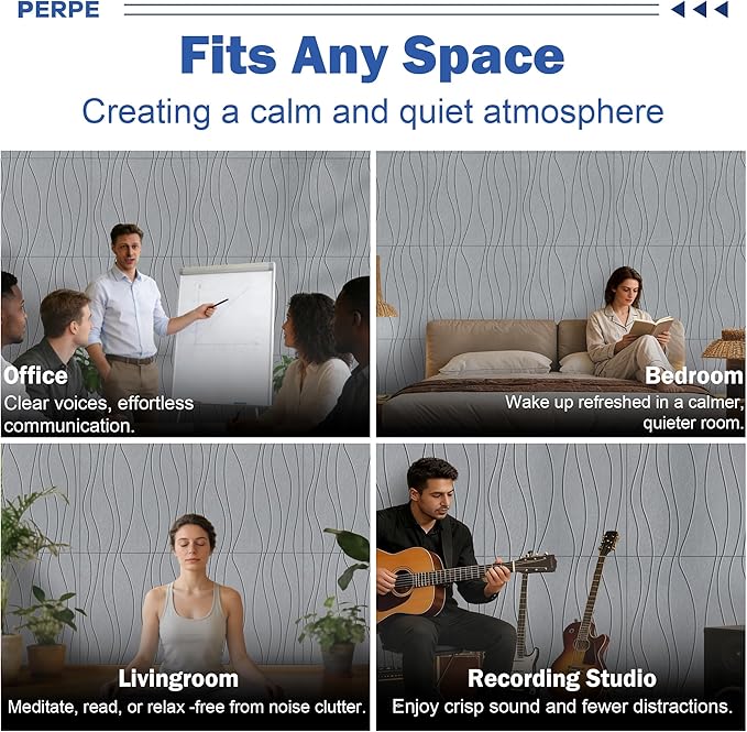 6 PCS Acoustic Panels, 23.6x23.6'' Self-Adhesive Soundproof Wall Panels